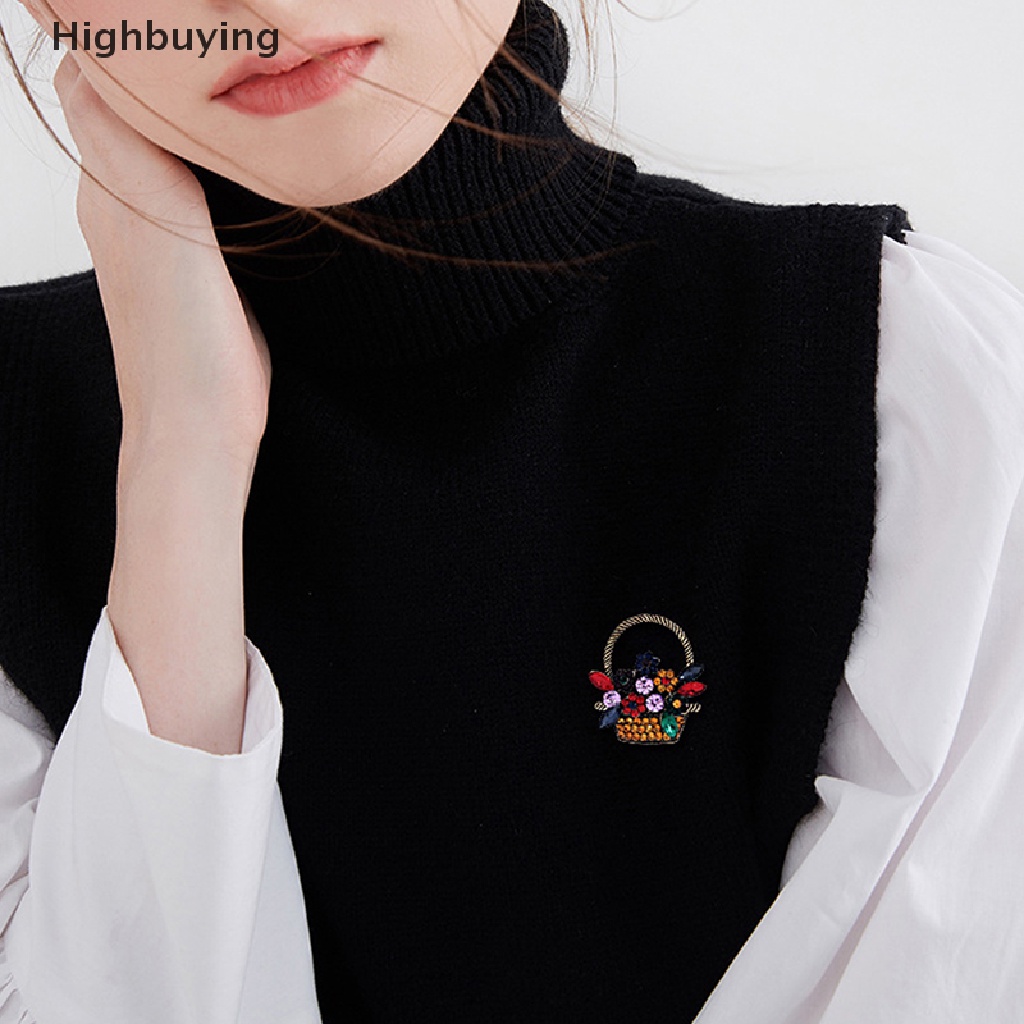 Hbid Vintage Indah Keranjang Bunga Bros Pin Untuk Wanita Fashion Berwarna Berlian Kristal Vintage Perhiasan Pakaian Dekorasi Alloy Pin Aksesoris Glory