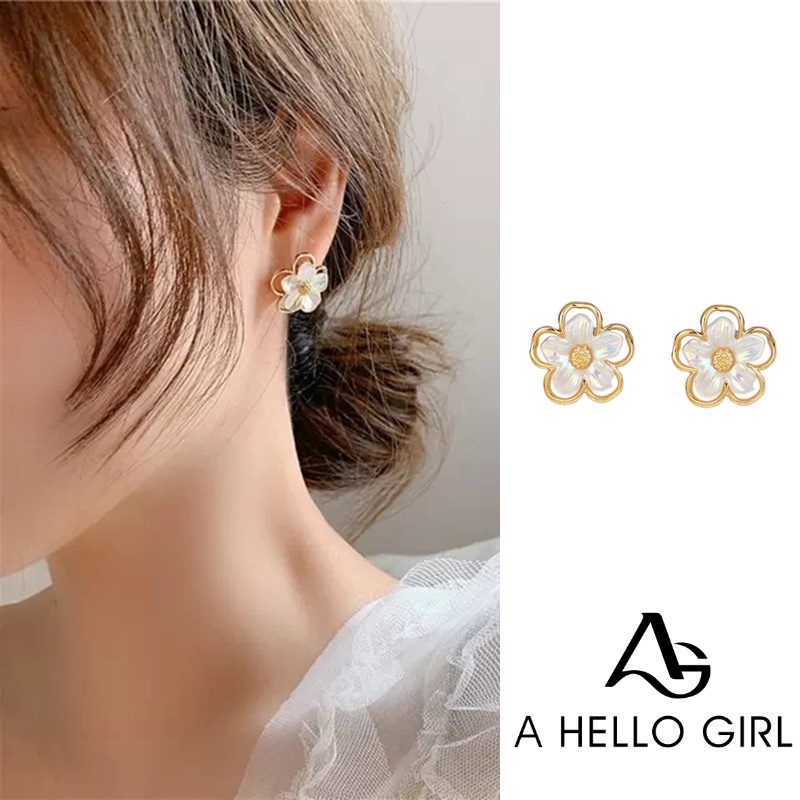 Anting Desain Kelopak Bunga Ganda Bahan 925 Silver Needle Gaya Korea Untuk Wanita