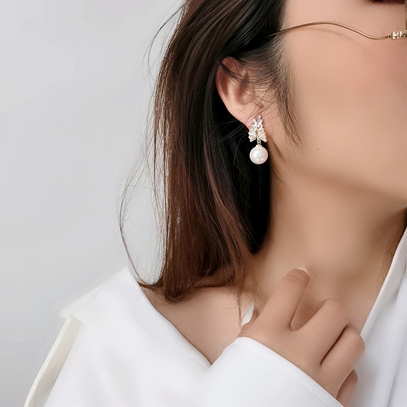 Desain Daun Mutiara Imitasi Menjuntai Anting Wanita Temperamen Pengantin Pernikahan Anting Gadis Hadiah Perhiasan Fashion Baru