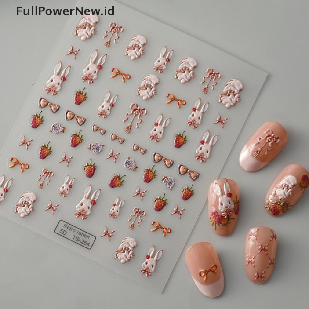 Power Lucu Retro Kelinci 5D Stiker Kuku Decal Nail Art Perekat DIY Manicure Decor ID