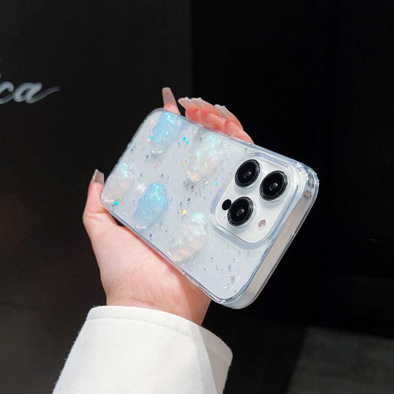 Casing Ponsel 3D Awan Glitter Untuk iPhone 14 13 12 11 Pro MAX Plus Mini Bintang Payet Bening Lembut Pelindung Cover Untuk iPhone X XS MAX XR 7 8 Plus SE 2022 2020 14Plus 13Mini 12Mini