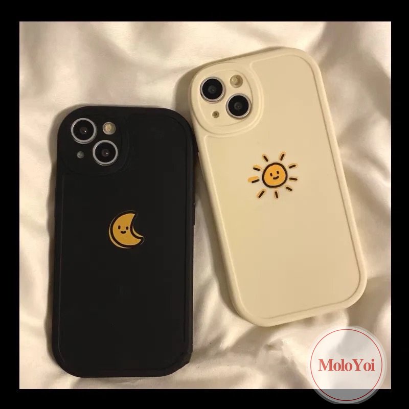 IPHONE Case Warna Solid Sederhana Kompatibel Untuk Iphone11 7 8 Plus 12 14 13 Pro MAX 6 6s 14 Plus XR X XS MAX SE 2020 Pasangan Bulan Matahari Penuh Pelindung Lembut Ponsel Cover