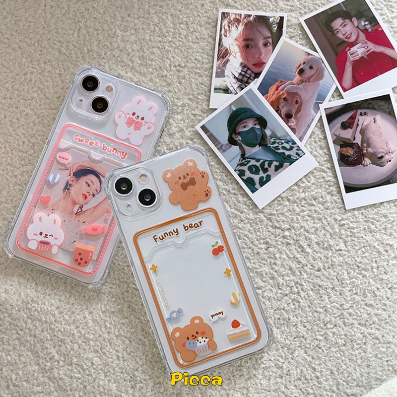 Case Tempat Kartu Beruang Imut Sweet Bunny Redmi A1 9 10 10C 9A 9C NFC Redmi Note11 10 10s 9 Pro Note9 Mi 12 12x11 Lite POCO M3 POCO X3 Pro NFCWallet Slot Clear Soft Cover