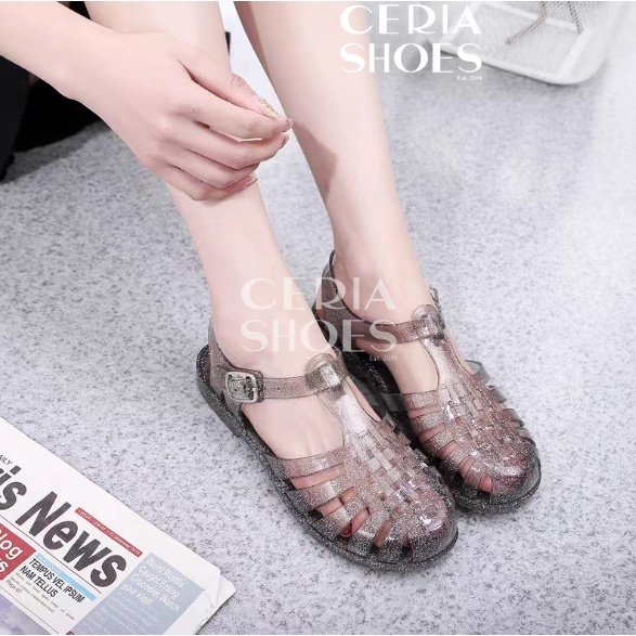 Sandal Jelly Shoes Wanita Transparant Meisha Bahan Karet Elastis Dengan Tali Pengait Tali Belakang 03