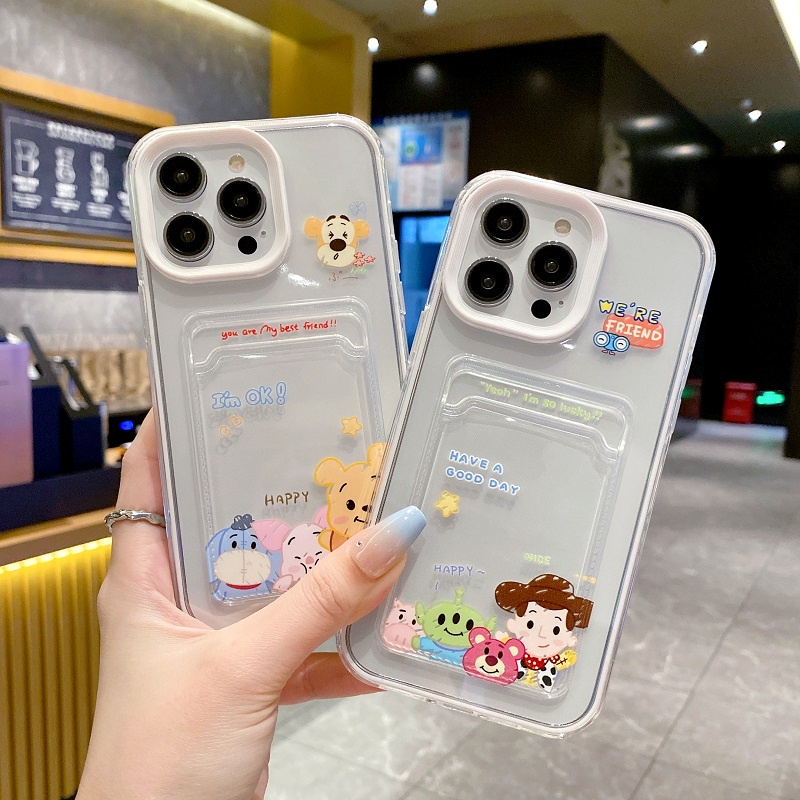 IPHONE 3in1 case Pelindung Desain Lengan Kartu Untuk Iphone14 13 12 11 Pro Max Kartun Winnie Bear X XR XS Max7 8 Plus