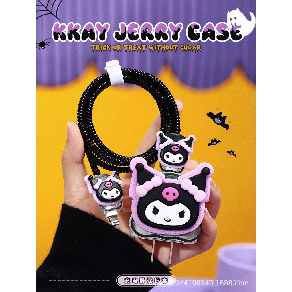 Casing Pelindung Kabel Data Kuromi Kartun Cocok Untuk Iphone11 12 13 Charger Head Fast Charging Case Untuk IPhone 20W