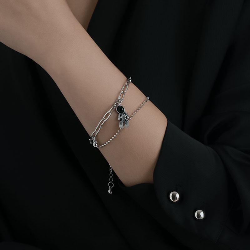 Gelang Pasangan Romantis Untuk Wanita Pria Hati Yang Indah Astronot Double Layer Rantai Gelang Hadiah Perhiasan Kekasih Trendi
