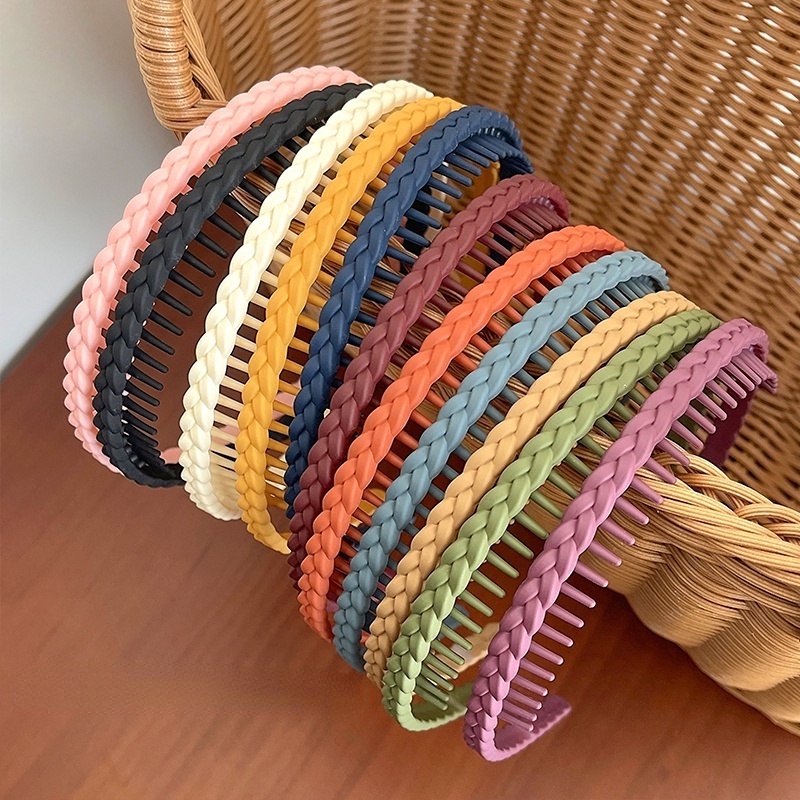 Candy Color Twist Woven Hair Hoop Cuci Muka Penutup Kepala Fashion Rambut Anti Geser