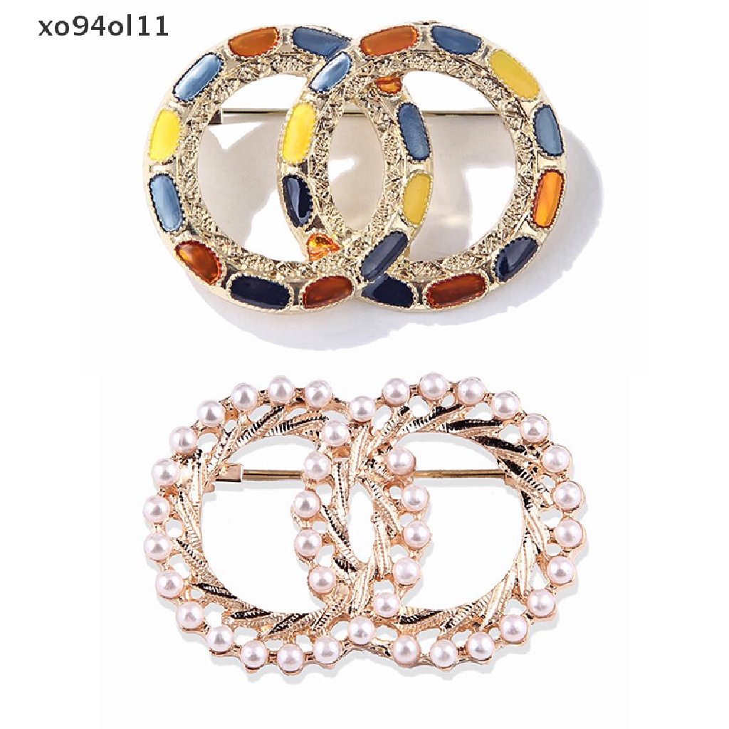 Xo Mutiara Baru Warna-Warni Enamel Lingkaran Ganda Bros Jas Syal Pin Perhiasan OL
