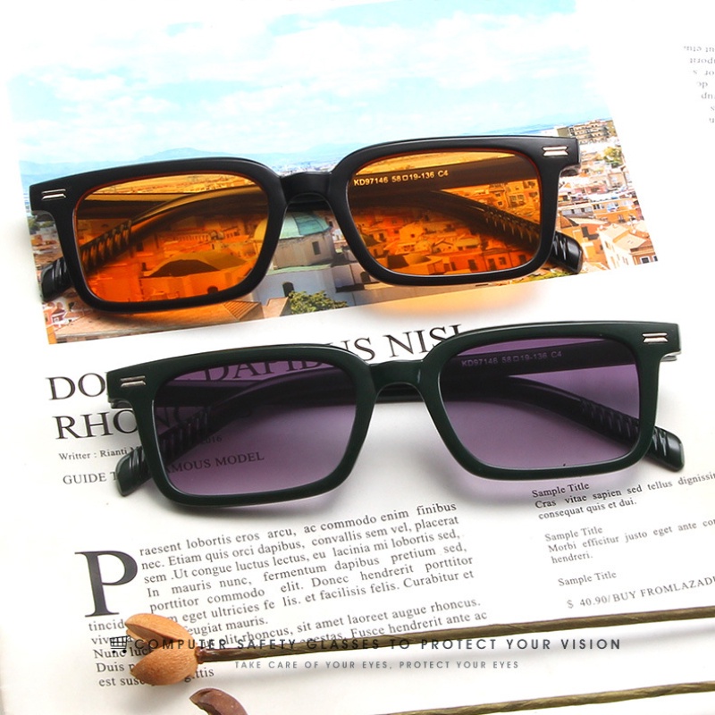 (YUZHU) Premium Sense Rectangular Candy Color Sunglasses Under Pink Vintage Fashion Bingkai Kecil Kerai Kacamata Unisex