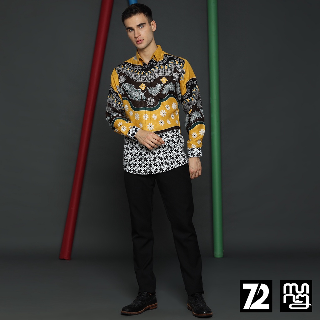 KEMEJA BATIK PRIA LENGAN PANJANG Kemeja Dobby Slimfit Motif Kallias Warna Kuning 723538 Cap 72 - Baju Kemeja Atasan Pakaian Setelan Batik Pria Cowok Laki Laki Remaja Keluarga Kantor Lengan Panjang Modern Slimfit Slim Fit Premium Kekinian