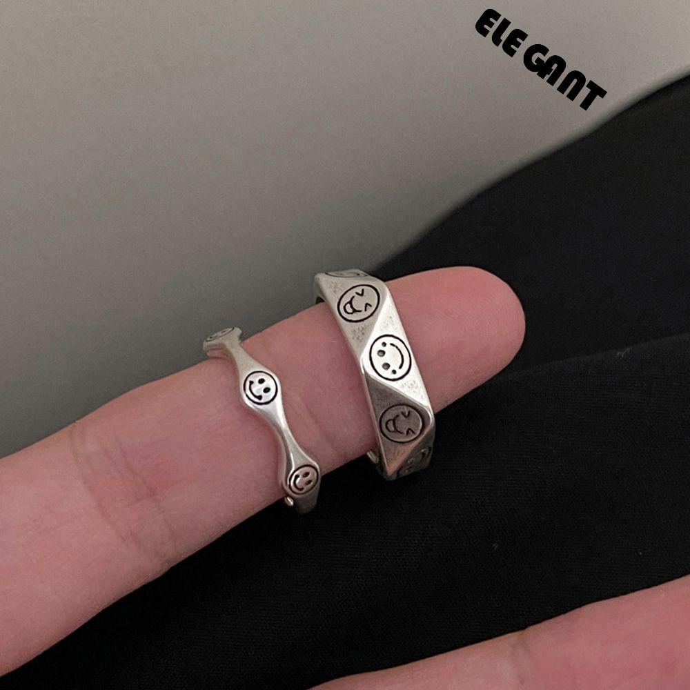 [Elegan] Cincin Wajah Tersenyum Geometris Baru Punk Pria Wanita Vintage Hip Hop Fashion Perhiasan