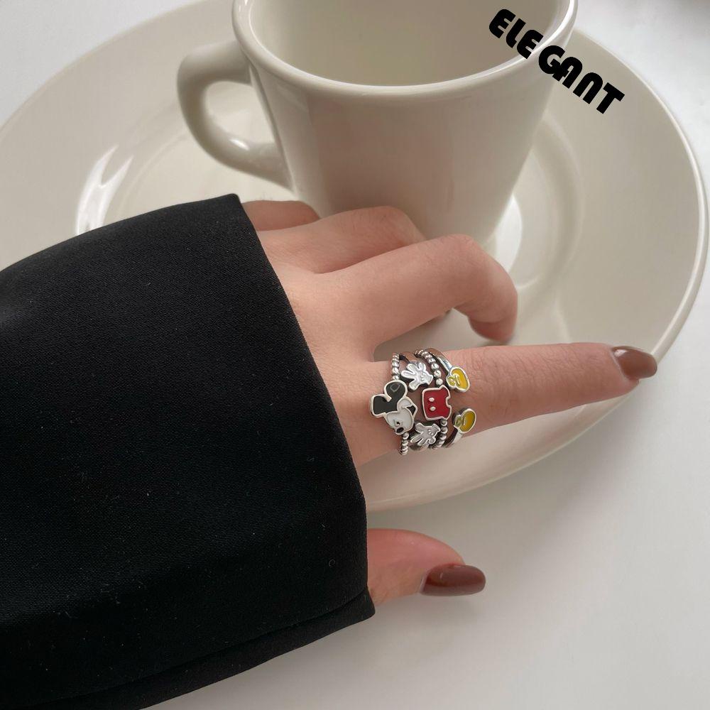 [Elegan] Cincin Wanita Mewah Kreatif Lucu Mouse Kawaii Multi Layer Perhiasan Fashion Jepang