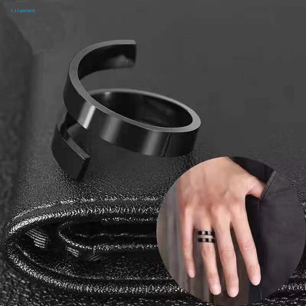 Lilyscent Black/Golden Male Ring Perhiasan Aksesoris Tren Baru Remaja Ring Adjustable