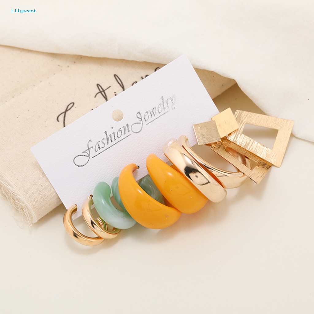 Lilyscent 5pasang Warna Solid Wanita Anting Perhiasan Aksesoris Dipoles Logam Wanita Stud Earrings Kit Minimalis