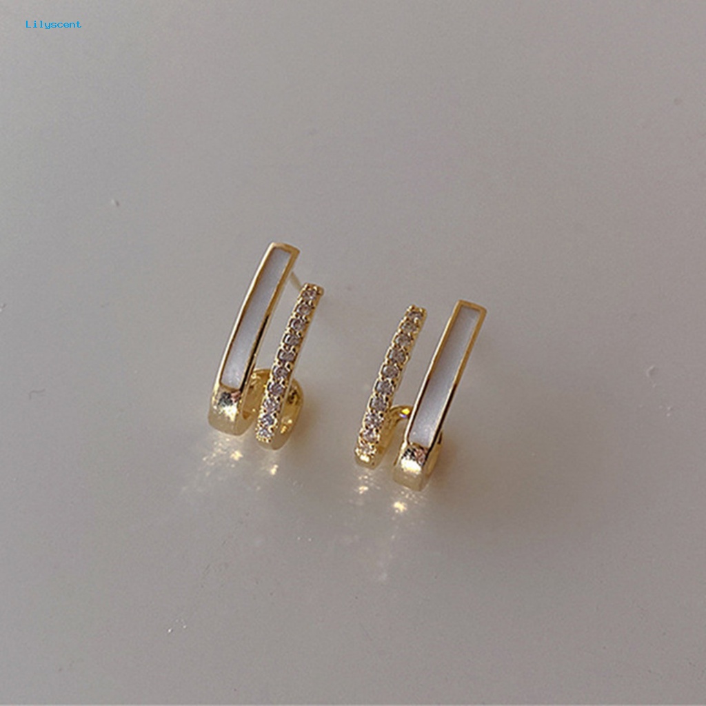 Lilyscent 1pasang Anting Pejantan Logam Prom Perlengkapan Zirkon Bertatahkan Vertikal Bar Menjuntai Earrings Elegan