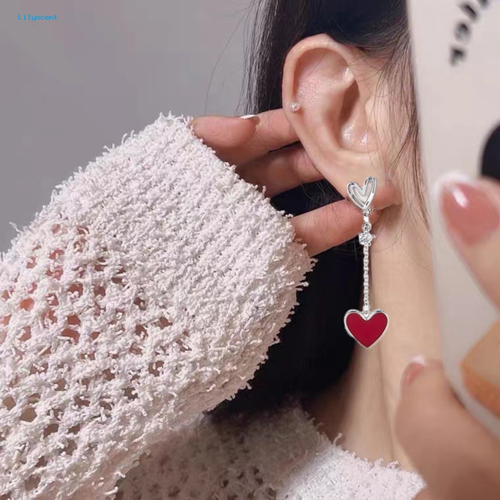 Lilyscent 1pasang Paduan Menjuntai Anting-Anting Perhiasan Fashion Liontin Hati Wanita Menjuntai Anting-Anting Pengerjaan Halus