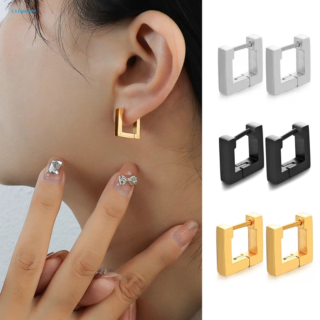 Lilyscent 1pasang Indah Huggie Earrings Aksesoris Pakaian Trendi Square Hoop Earrings Menawan