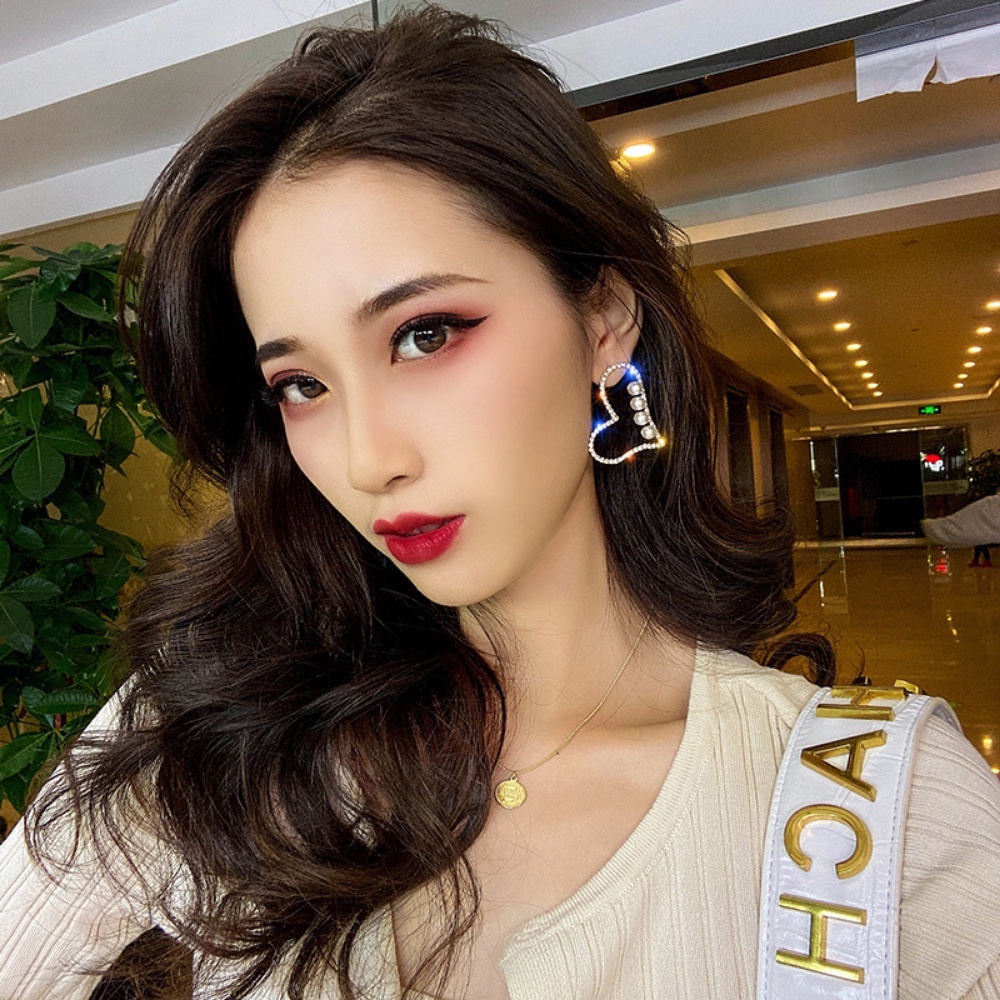 Deartiara Fashion Bermutu Tinggi Penuh Berlian Cinta Anting Mutiara Gaya Perempuan Korea Serbaguna Tidak Teratur Anting Berbentuk Hati