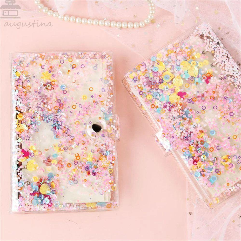 AUGUSTINA Office Supplies Glitter Sequins Stationery Notepad Cover Notebook Cover Planner Protector Transparent Loose Leaf Folder Journal School Supplies Loose-Leaf Cover Binder Cover