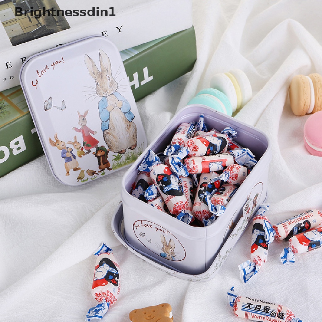 [Brightnessdin1] White Rabbit Toffee Tin Can Small Suitcase Storage Can Tin Metal Candy Box Gift Butik