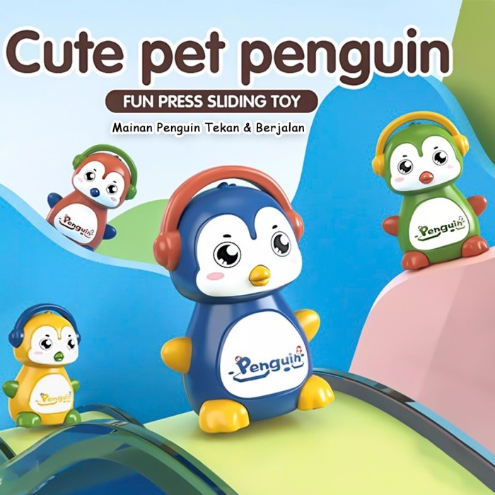 MAINAN ANAK BAYI PINGUIN TEKAN MELUNCUR JALAN PET PINGUIN INERTIA LUCU