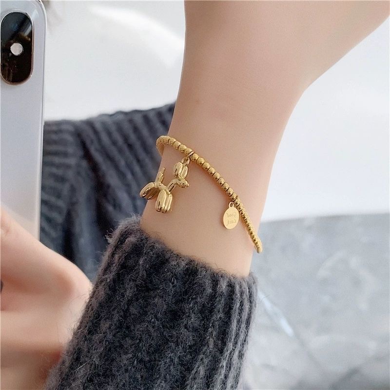 Gaya Baru Sederhana Golden Puppy Plat Bulat Titanium Steel Gelang Trendi High-End Desain Rasa Perhiasan Gelang Anti Karat