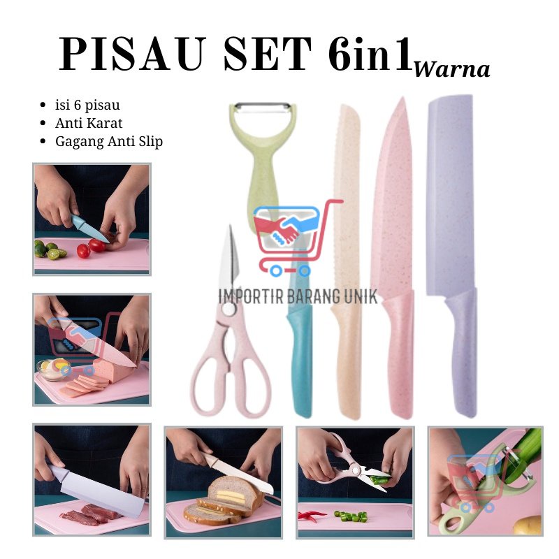 

IMB B308 - PISAU DAPUR 6 IN 1 WARNA WARNI EVCRIERH Dilapisi Anti lengket.