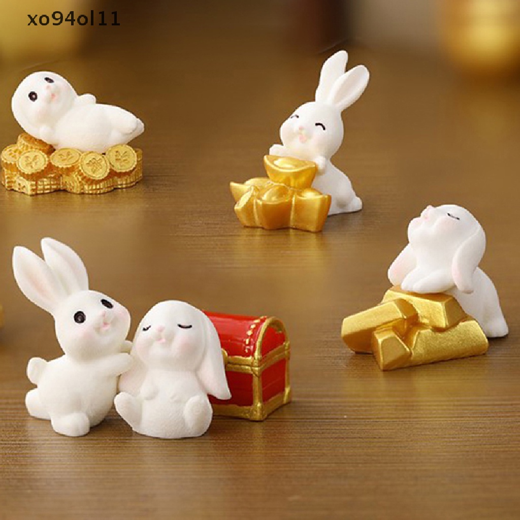 XO 2023 New Year Cute Rabbit Figurines Micro Landscape Ornaments For Home Decor OL