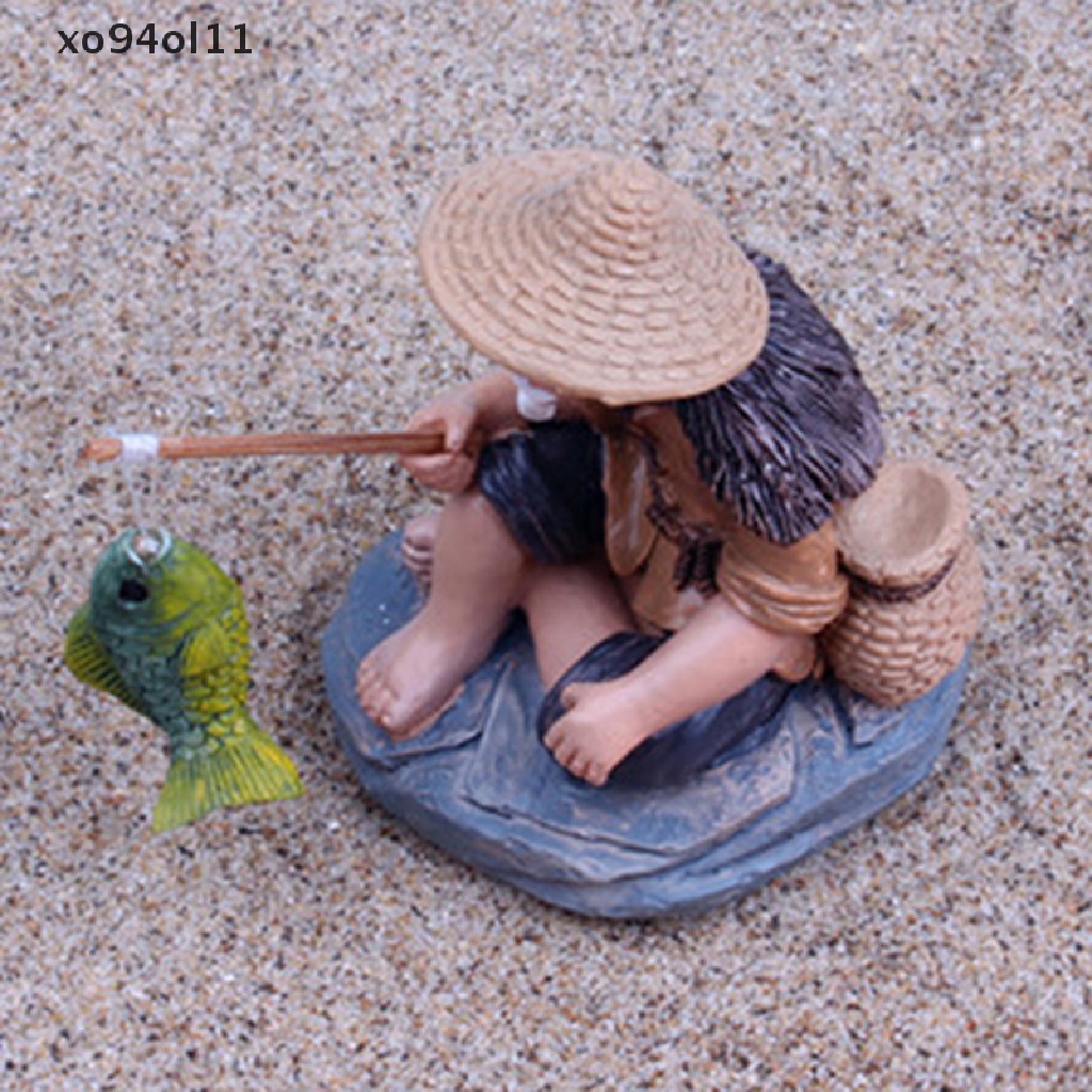 Xo Memancing Orang Tua Resin Figure Patung Ornamen Taman Lanskap Mikro GardenCrafts OL