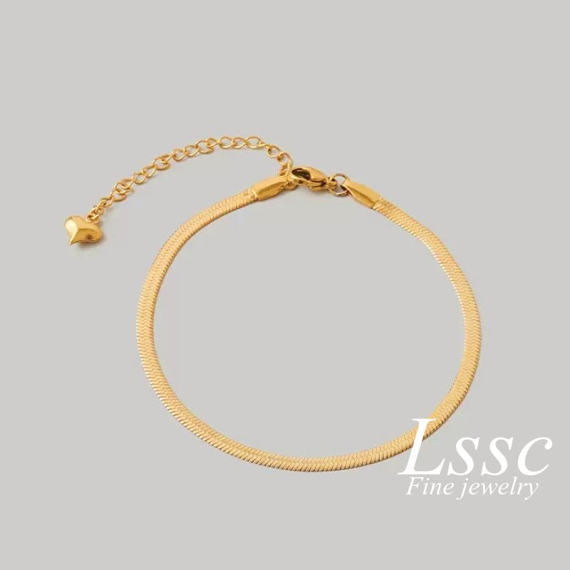 Gelang Kaki Titanium Anti Karat Rantai Belut Emas 18K Cantik Simple Korea Aksesoris Wanita Perhiasan