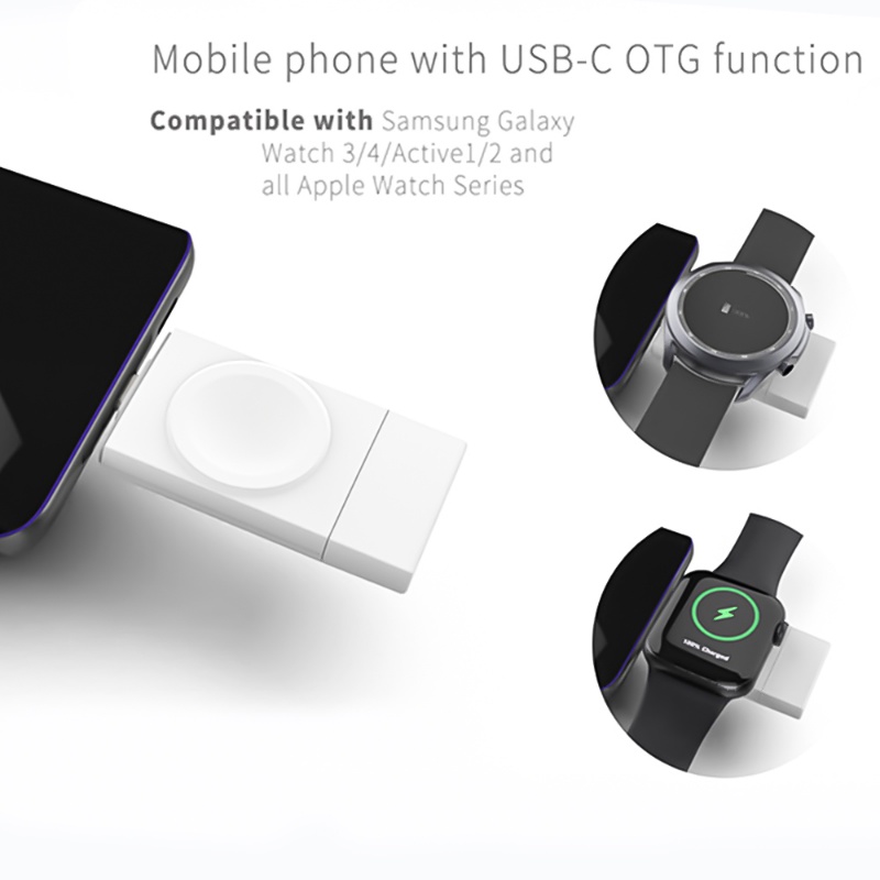 Kualitas Tinggi Nyaman Suhu Rendah USB/Tipe-C Dua Antarmuka 2.5W ABS Magnetik Charger Base Sederhana Portabel 2-in-1 Wireless Charger Aksesoris Jam Tangan Untuk Samsung/Apple Watch