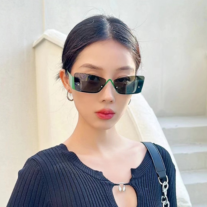 (YUZHU) Western Fashion Rimless Cat Eye Sunglasses Untuk Wanita Cyberpunk Half Frame Sunshade Sunglasses