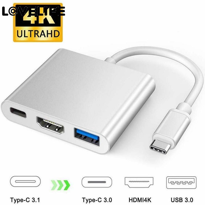 Hot Sale/Adaptor Female USB 3.1 Type-C Baru/Adaptor Hub USB Tipe-C/Hub USB C 3-in-1 Ke HDMI USB3.0 Dengan Konverter Pengisian Daya