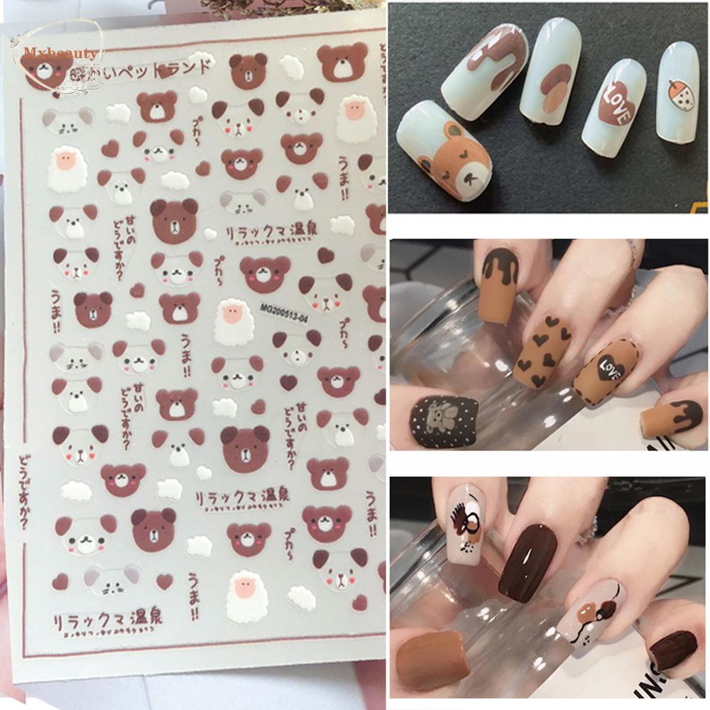 Mxbeauty Teddy Bear Stiker Kuku Wanita Hati Cherry DIY Dekorasi Kuku Manicure Tools Ice cream Self Adhesive 3D Nail Decal