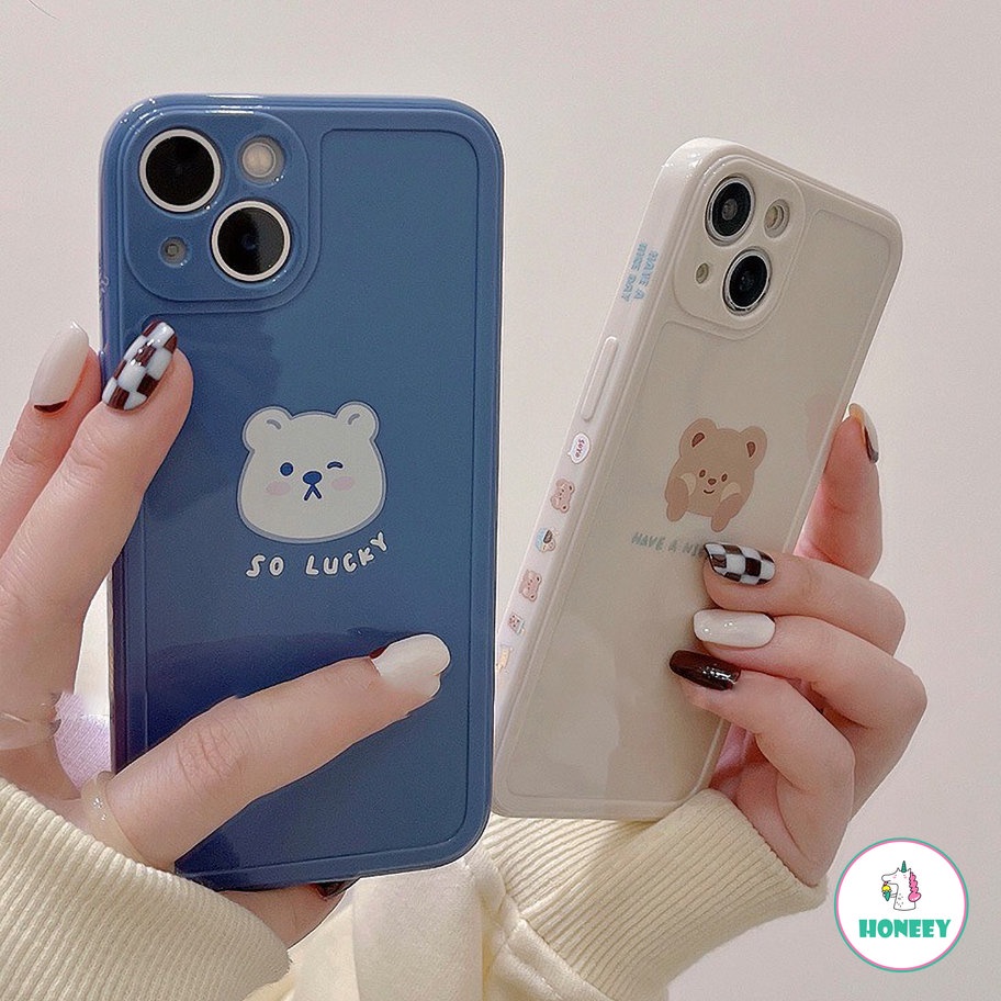 IPHONE Fashion Kartun Lucu Beruang Gadis Bingkai Foto Biru Lembut Shell Anti Jatuh Untuk Iphone11 12 13 pro Max XR Xs 78 Plus 12 11 pro 14plus Casing Ponsel