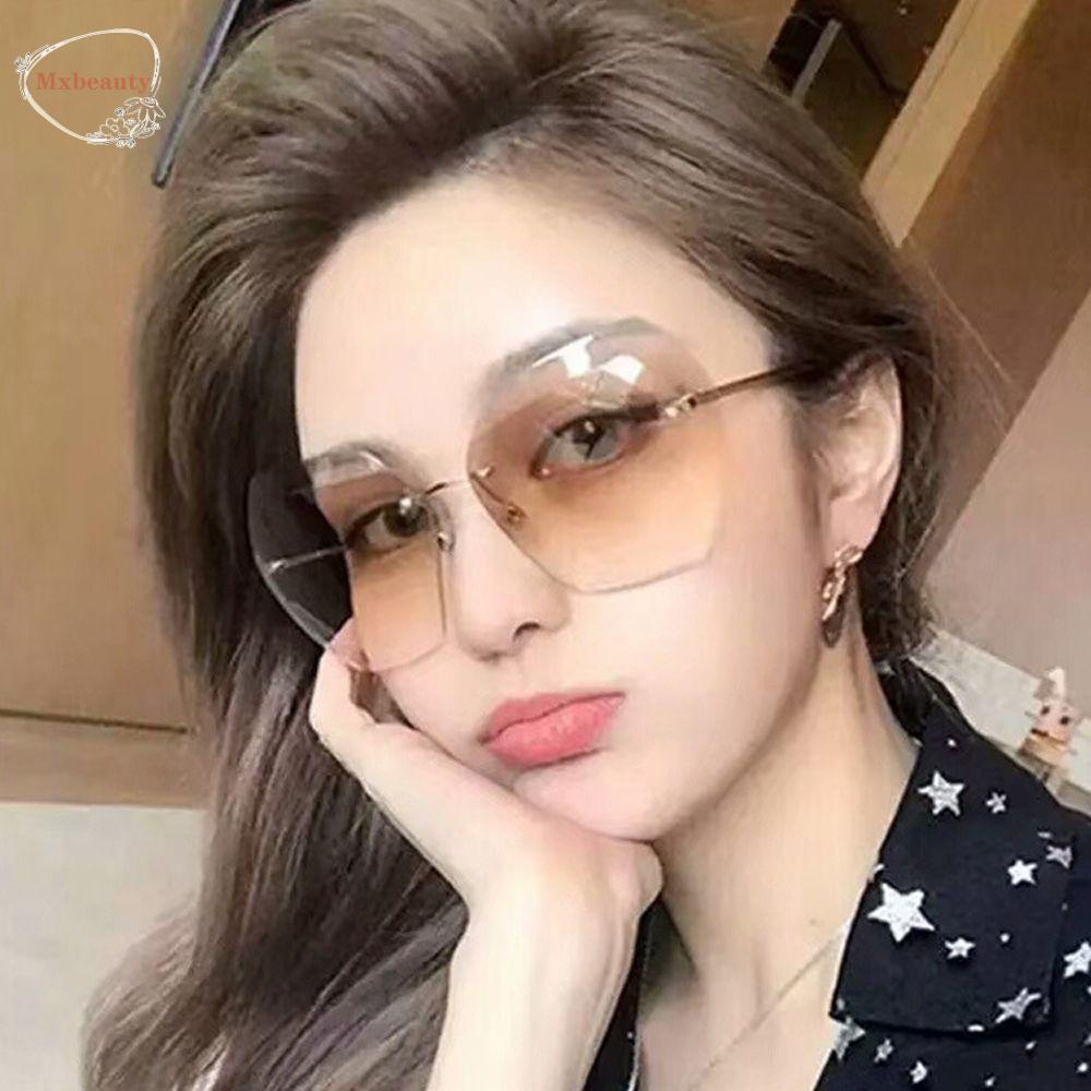 Mxbeauty Kacamata Hitam Tanpa Bingkai Travel Vintage Vision Care UV400 Polygon Frame Wanita Eyewear