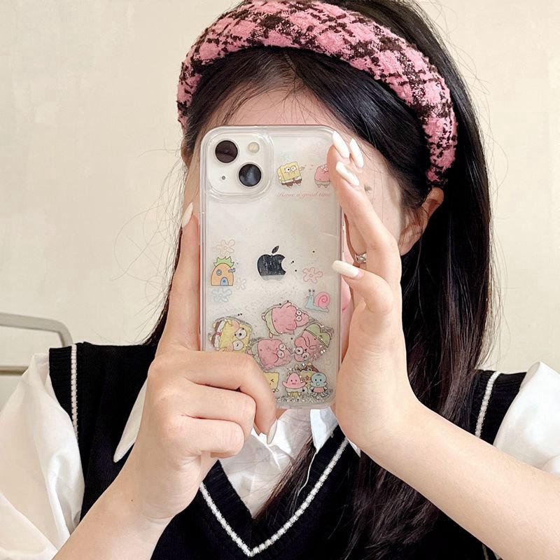 Cute Quicksand Spongebob &amp; Patrick Star Girl Woman Soft TPU Case HP iP iPhone 12 13 14 Pro Max 11 FTD Casing Apple