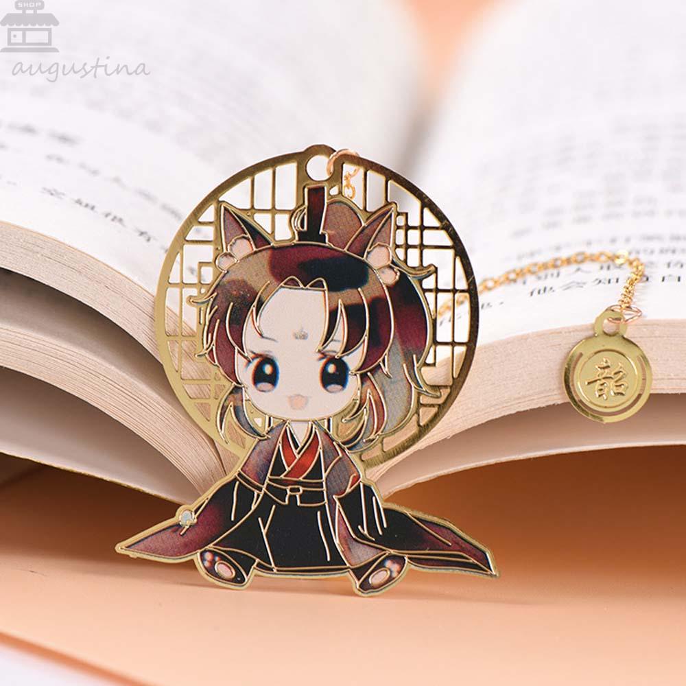 Agustina Tian Guan Ci Fu Rumbai Gaya China Xie Lian Hollow Pagination Mark Metal Penanda Buku Hua Cheng