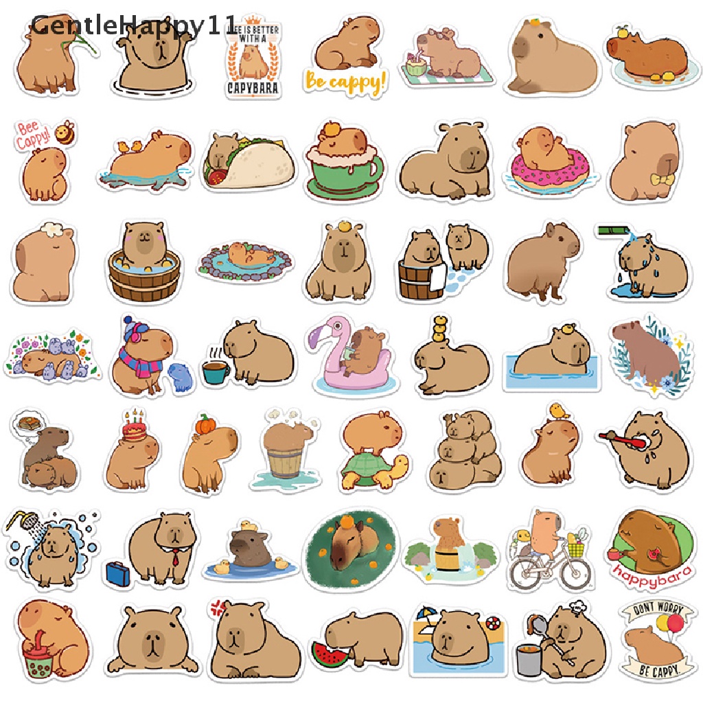 Gentlehappy 50Pcs Set Stiker Capybara Lucu Untuk Hadiah Laptop, Gitar, Scrapbook Dan Jurnal id