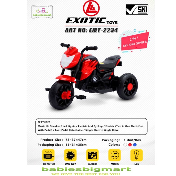 Mainan Anak Motor Aki 2in1 EMT 2234 Mode Gowes Dan Baterai Terbaru