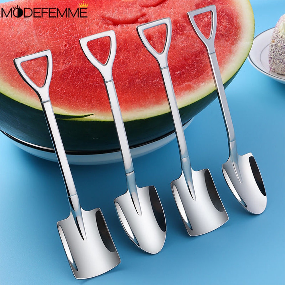 [Unggulan] Peralatan Makan Praktis Halus Es Krim Kue Dessert Scoop Anti-slip Kopi Teh Sup ladle Stainless Steel Sekop Buah Sendok