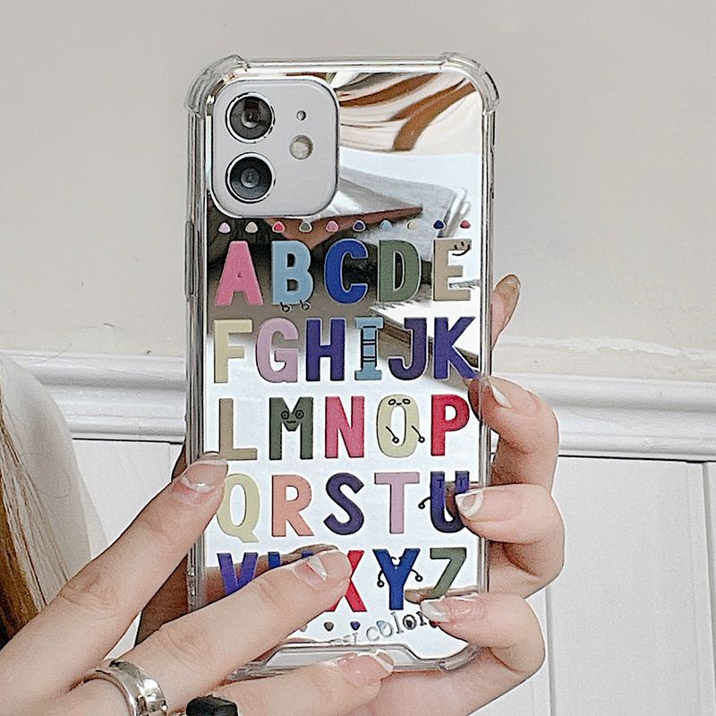 [Anti Jatuh Cermin] Pretty Silver Makeup Silikon Soft Case IPhone 6S 7 8 Plus X XR XS Max IPhone 11 12 13 14 Pro Max 14 Plus 7+8+12 13 Mini Wanita Gadis Lucu Inggris ABCDEEG