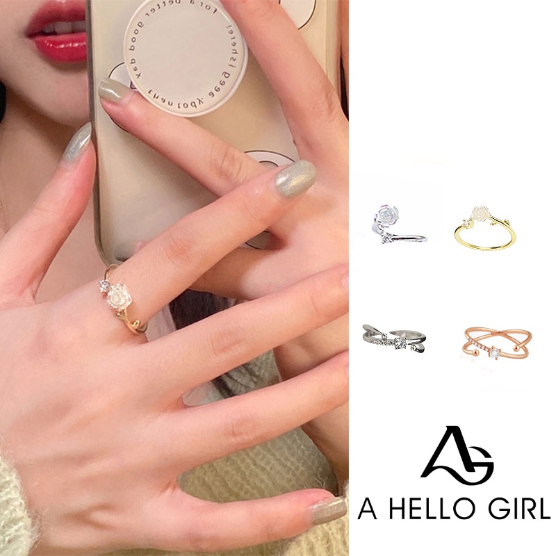 A HELLO GIRL Fashion Bunga Gaya Korea Wanita Zirkon Terbuka Cincin