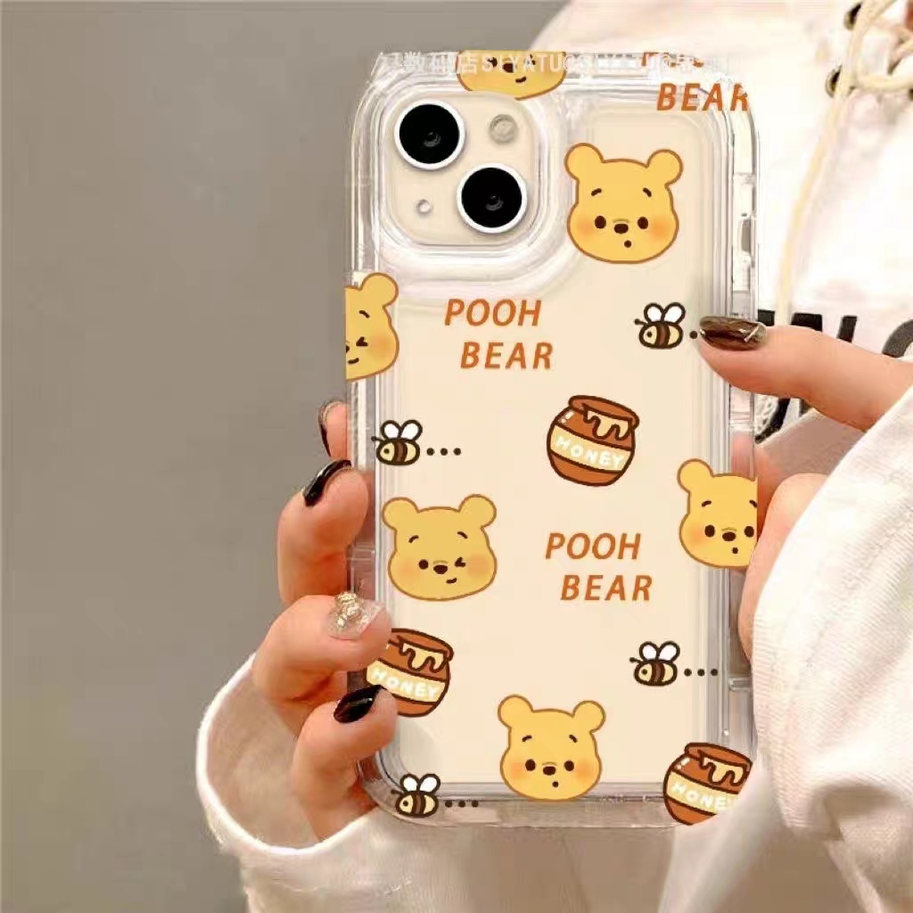 IPHONE Ins Winnie the Pooh Casing Ponsel Cocok Untuk Iphone11 14 14pro 14plus 13 13mini 13pro 13prm iPhone12 7Plus 8Plus Xr XS 13 12mini Pro Max Empat Sudut Casing Ponsel Transparan Tahan Guncangan