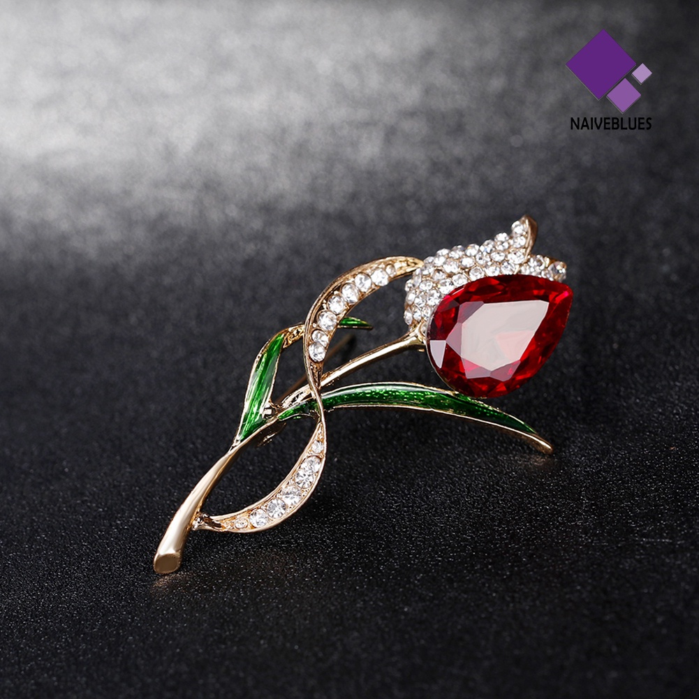 &lt; Naiveblues &gt; Lady Elegan Bunga Tulip Multicolor Berlian Imitasi Bros Perhiasan Pesta Malam