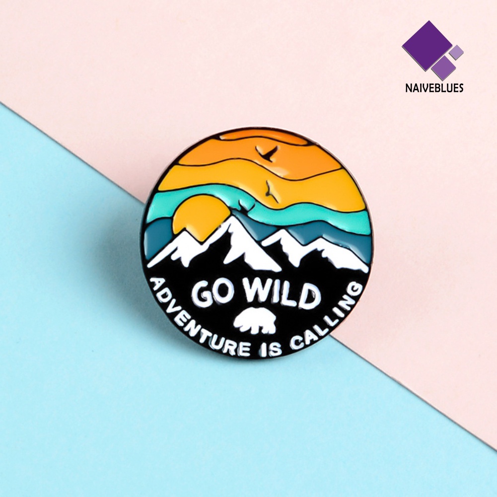 &lt; Naiveblues &gt; Unisex GO WILD Sunset Salju Gunung Burung Bros Pin Jaket Lencana