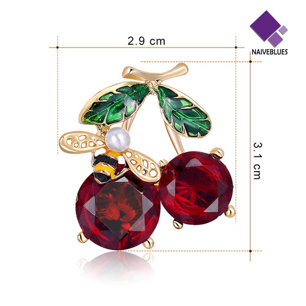 &lt; Naiveblues &gt; Bros Pin Cherry Leaf Rhinestones Elegan Tetes Mutiara Imitasi Lapel Pakaian Dekor
