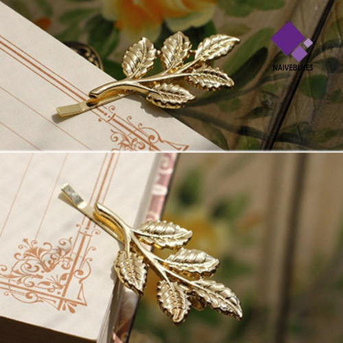 &lt; Naiveblues &gt; Fashion Indah Wanita Gadis Paduan Emas Daun Klip Pin Aksesori Hadiah