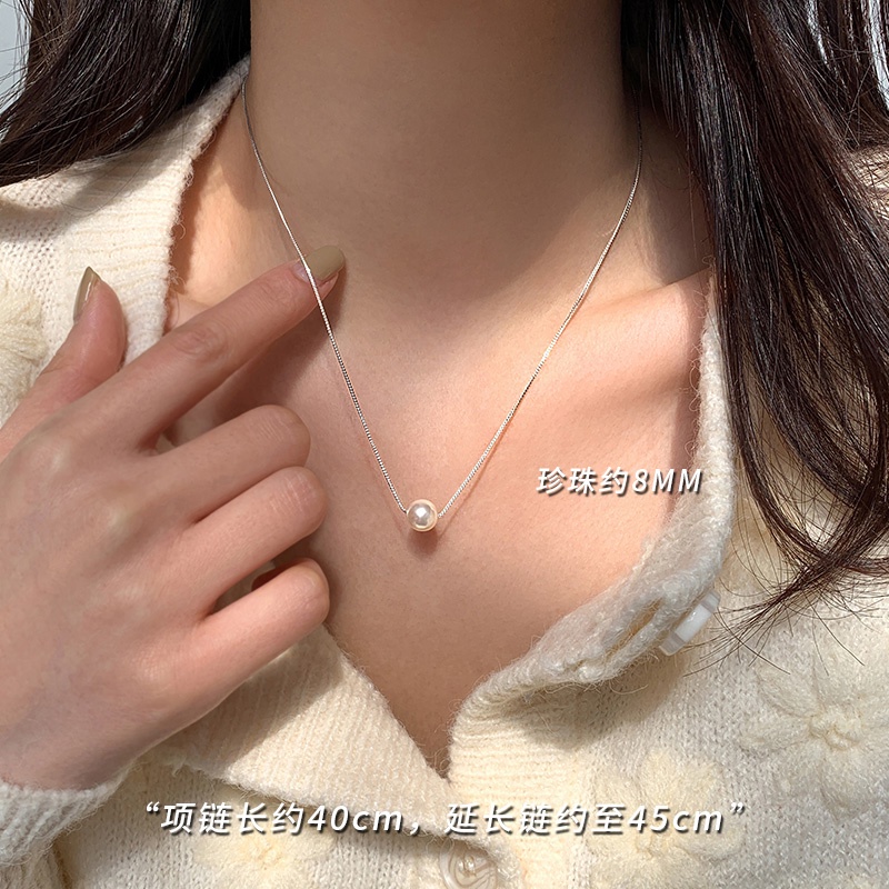 Shell Pearl Necklace Female925 Perak Kalung Mutiara Desain Sederhana Rantai Klavikula Hadiah Rantai Leher